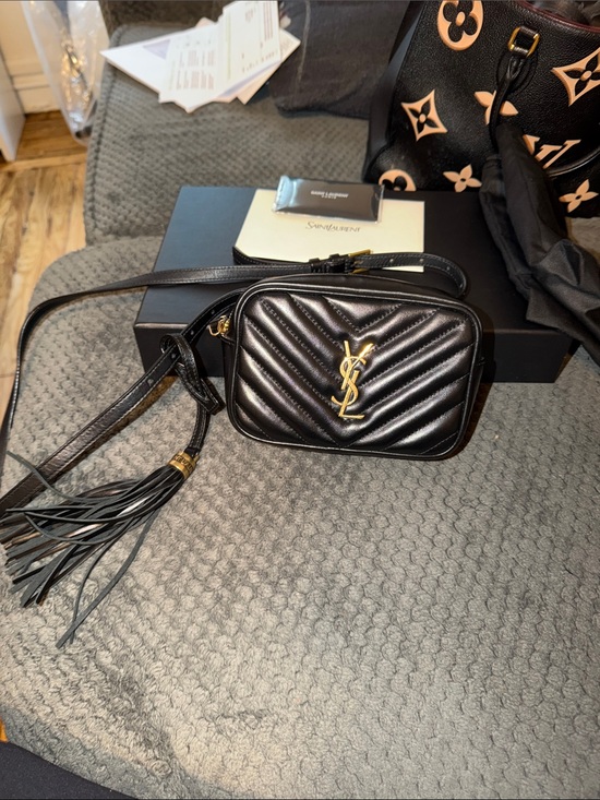 Saint Laurent Handbags - Saint Laurent Black Quilted Chevron Leather Crossbody with Tassel